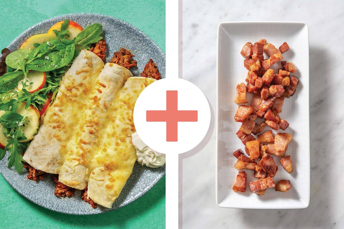 Cheesy Tex-Mex Beef & Bacon Enchiladas