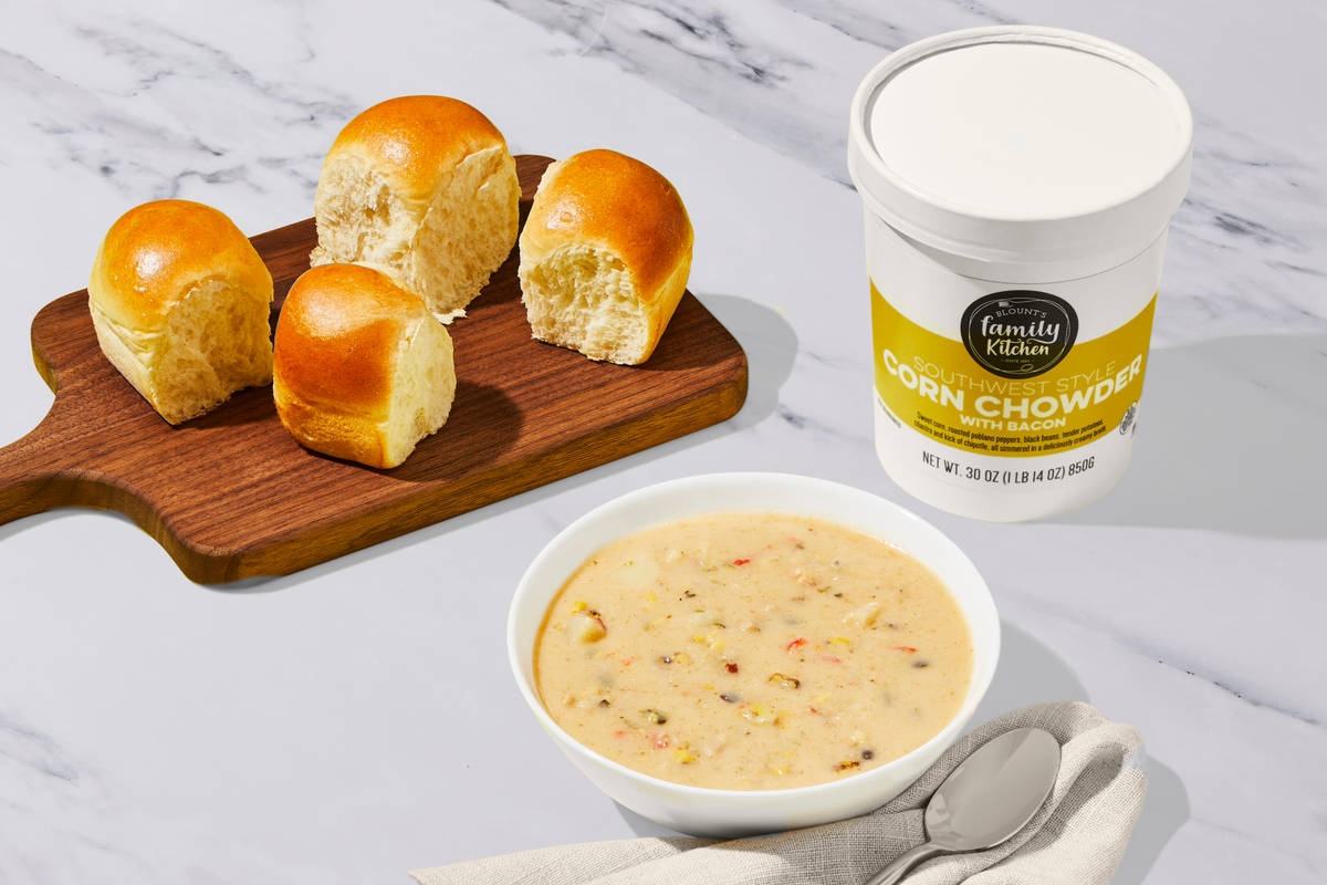 Southwest Corn Chowder with Parker House Rolls