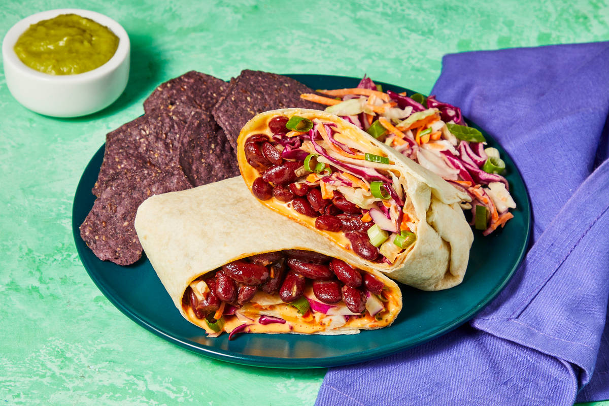 Vegan One-Pan BBQ Bean & Coleslaw Wraps