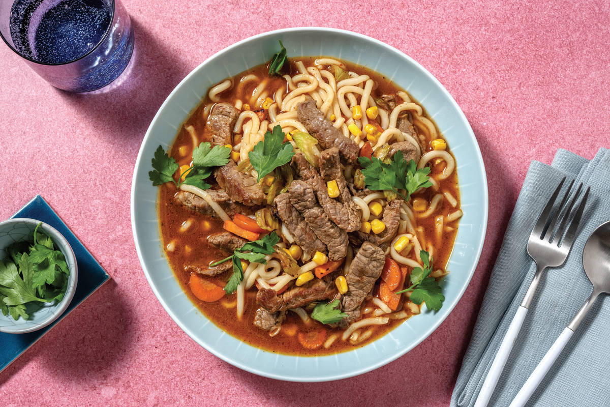 One-Pot Asian Beef & Udon Noodle Soup