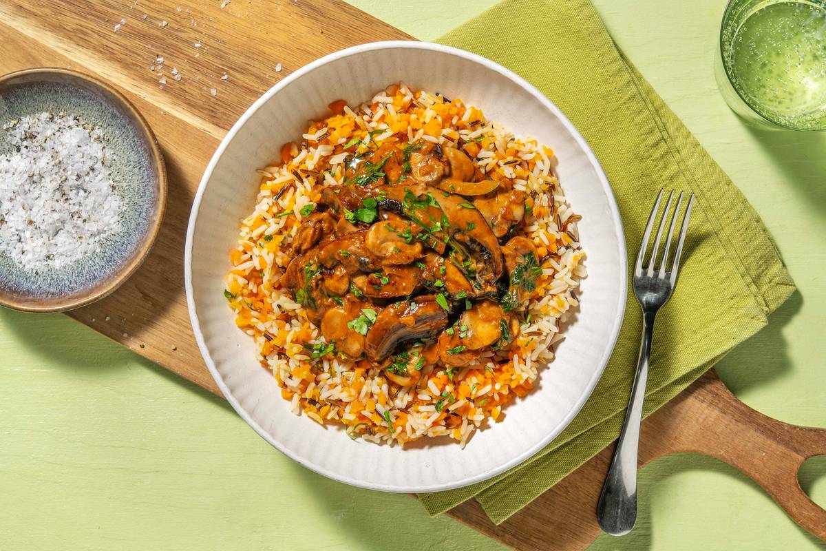 Vegetarisches Stroganoff mit Portobello & Champignons