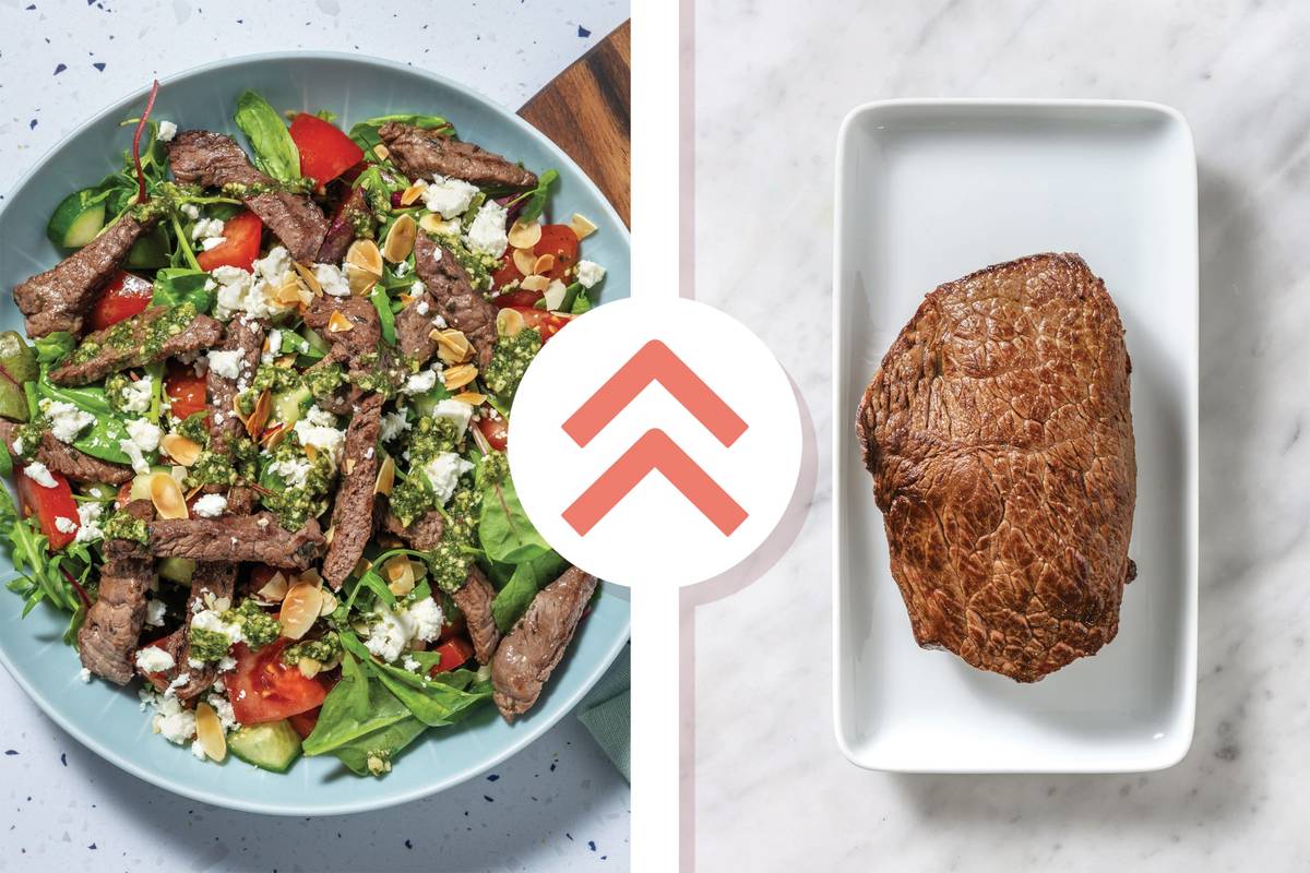 Garlic-Herb Beef Rump & Creamy Pesto Salad