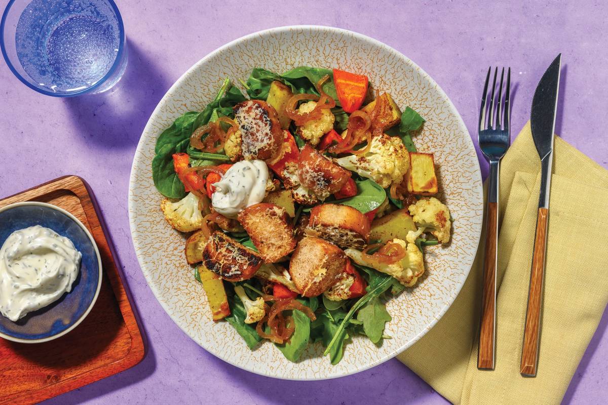 Spiced Cauliflower & Cheesy Crouton Salad