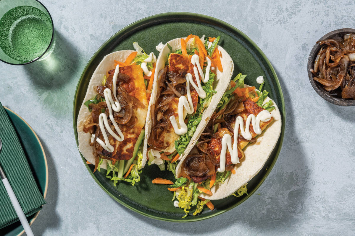 Haloumi & Caramelised Onion Tacos