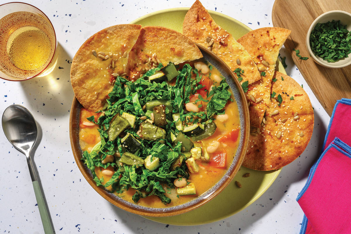 Chermoula White Bean, Capsicum & Kale Soup