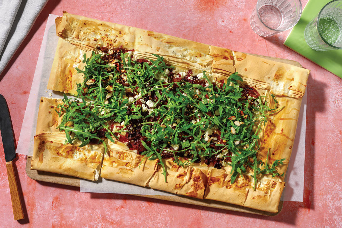 Caramelised Onion, Goat Cheese & Olive Tart