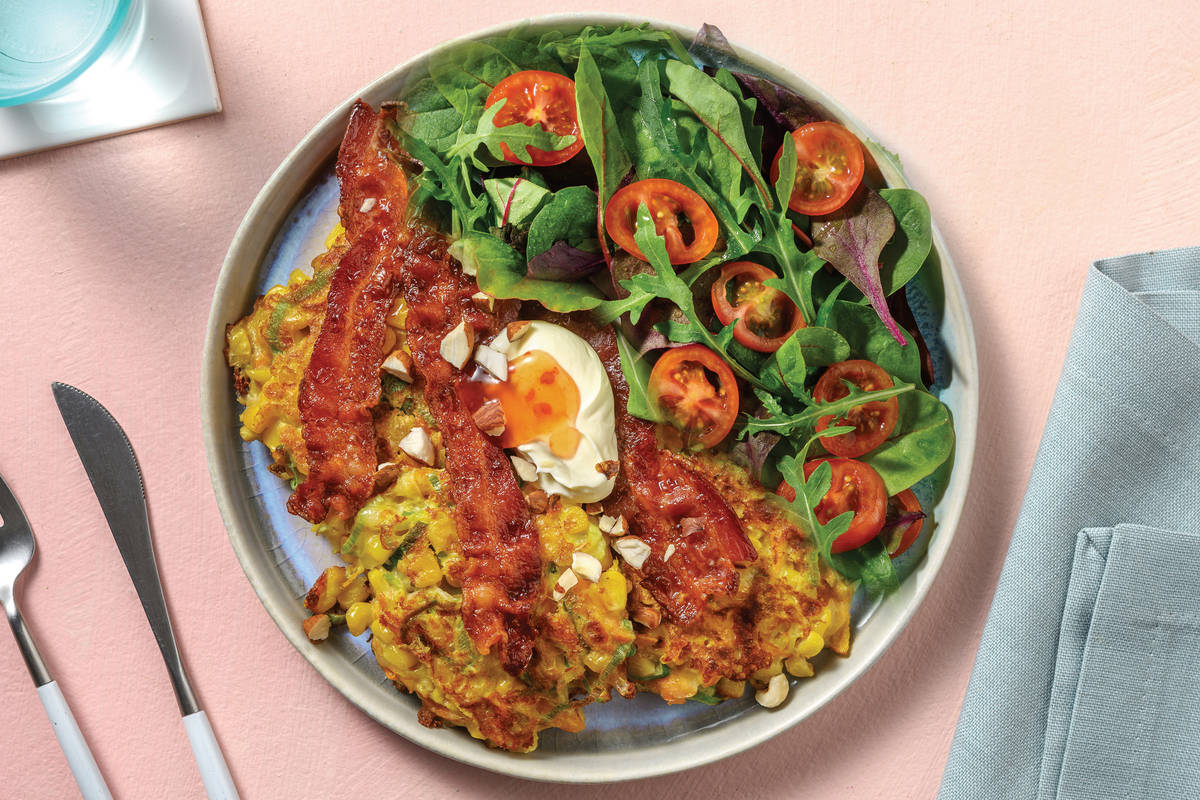 Corn Fritter & Bacon Stack