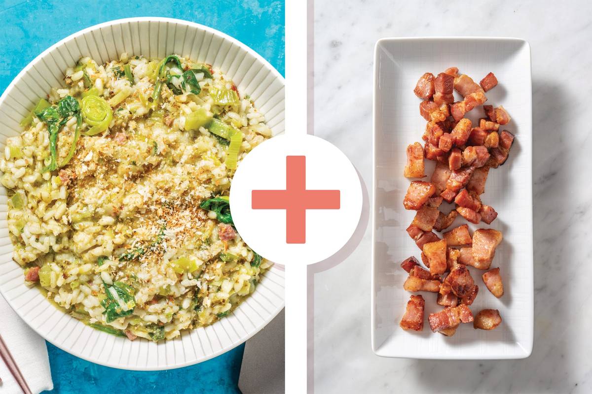 Cheesy Double Bacon & Leek Pesto Risotto