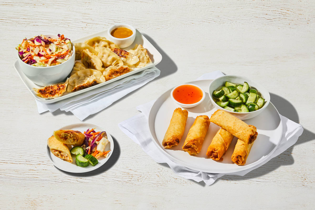 Pork Dumplings & Thai Basil Chicken Spring Rolls Board
