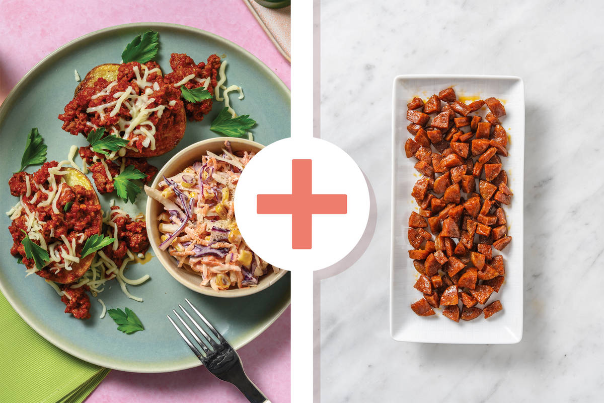 Easy Caribbean Beef-Chorizo Chilli & Jacket Potatoes