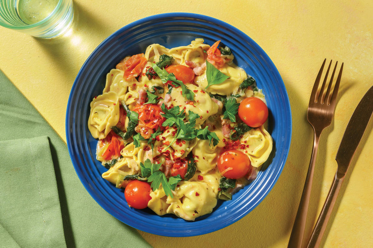 Creamy Bacon & Tortellini Primavera with Parsley