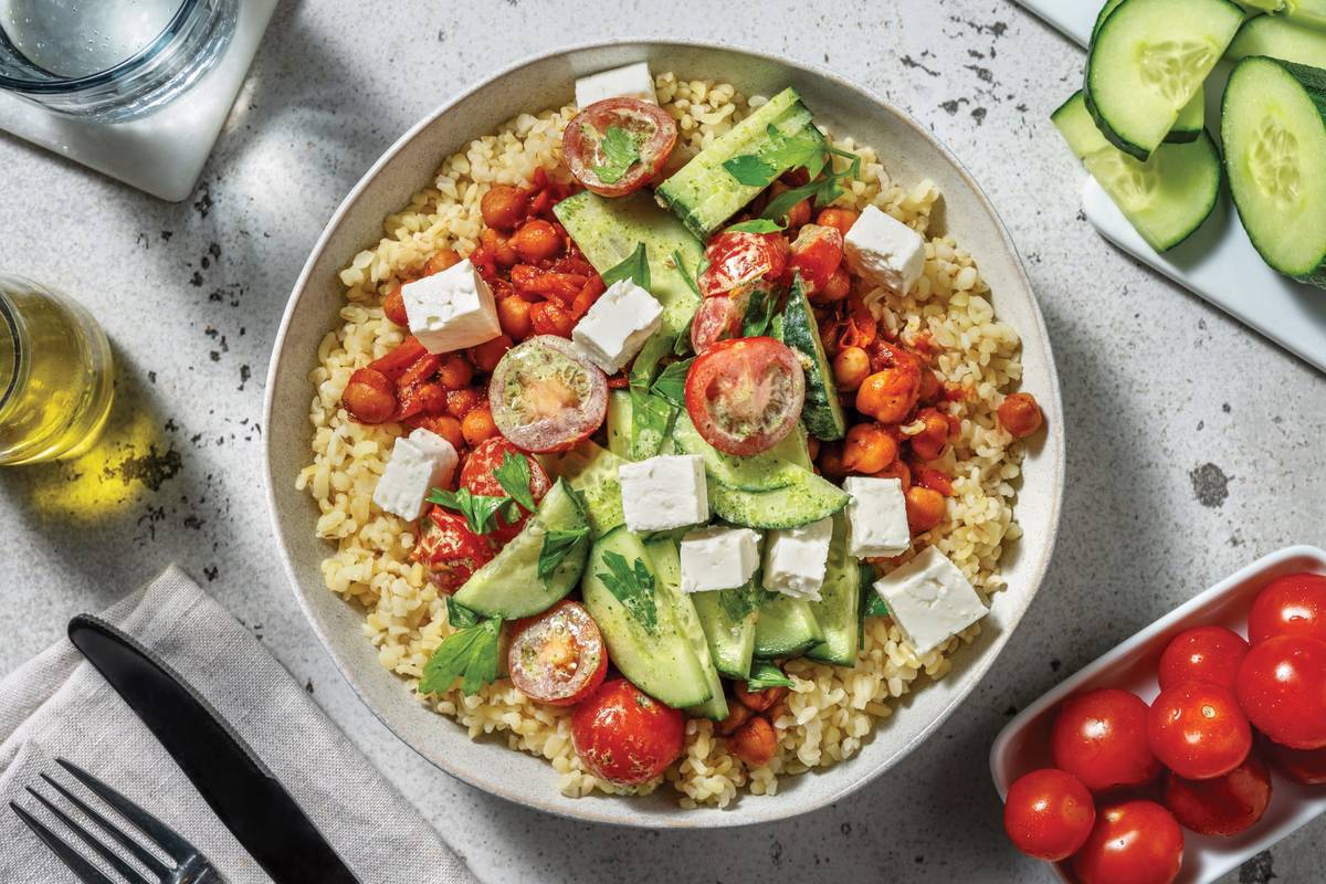 Chicken, Chickpea Couscous & Greek Salad Bowl