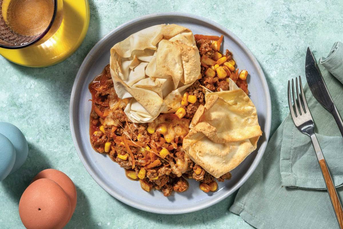 Easy BBQ Beef, Bacon & Veggie Filo Pie