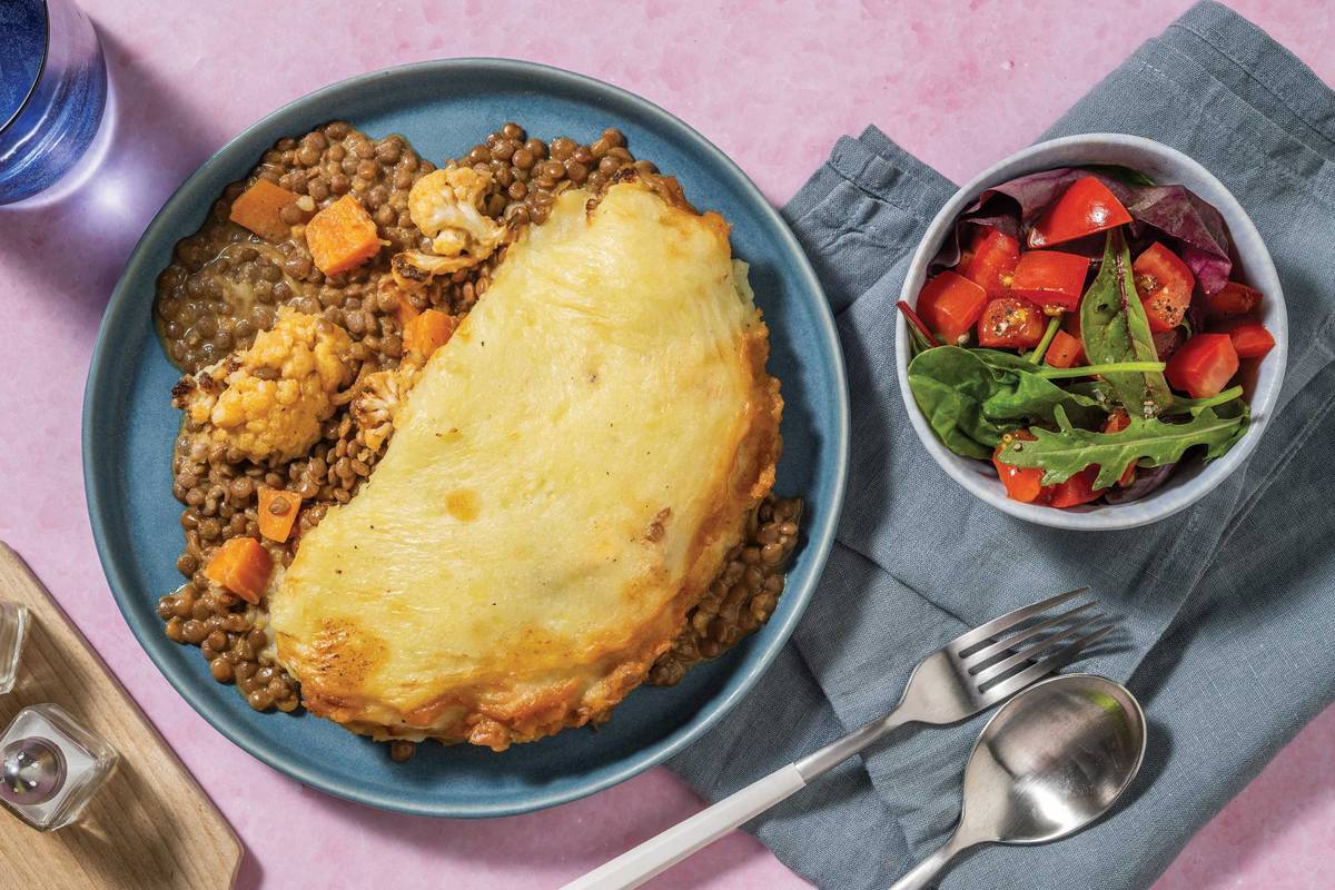 Potato-Topped Lentil, Beef & Cauli Curry Pie