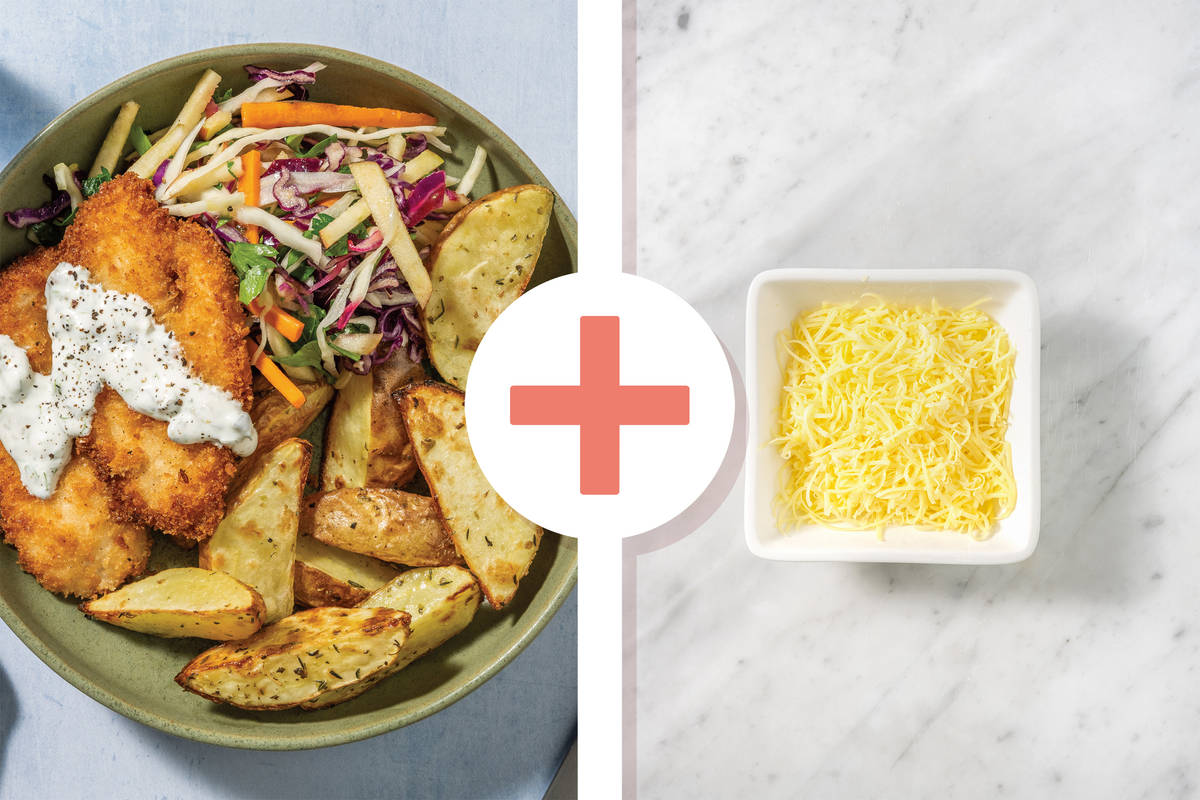 Crumbed Chicken & Garlicky Cheddar Wedges