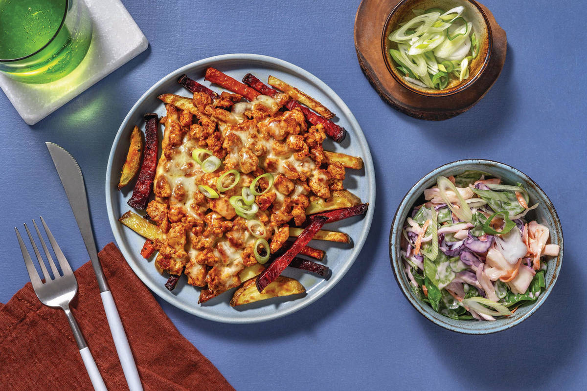 BBQ Sriracha Pork & Rainbow Veggie Fries
