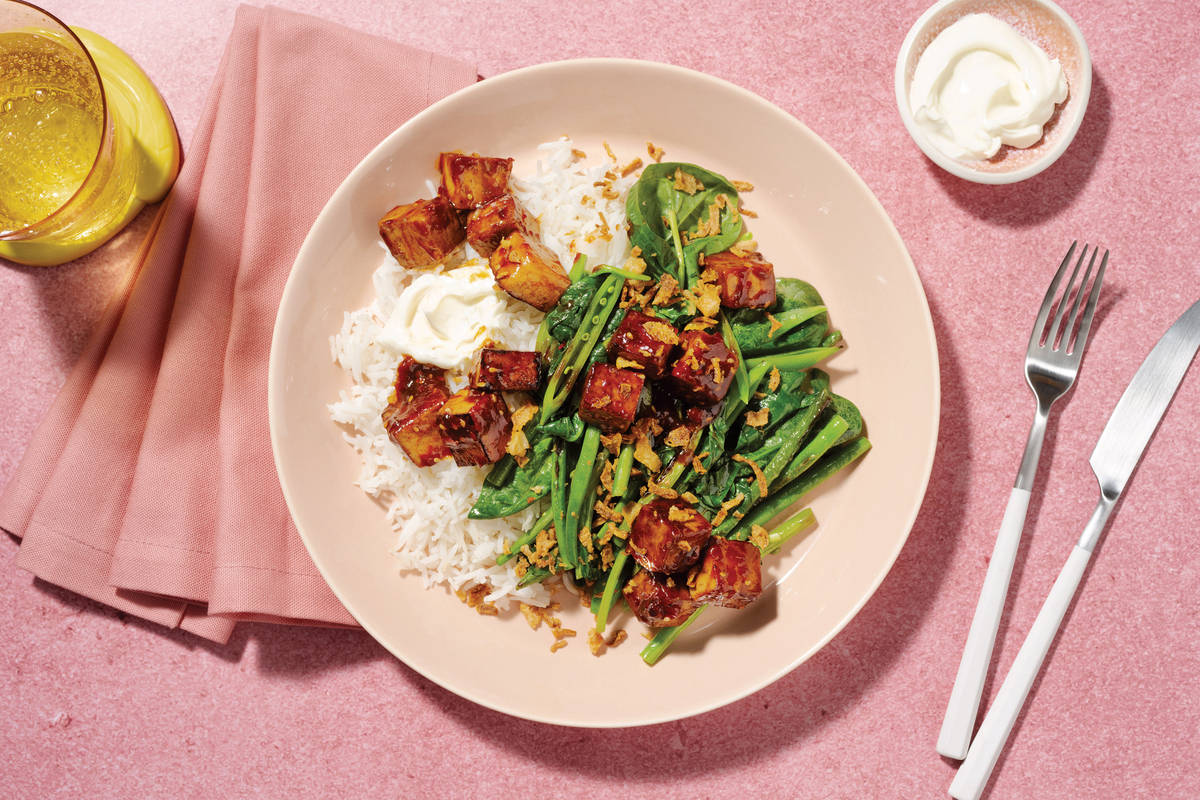 Sweet Chilli Tofu & Garlicky Greens