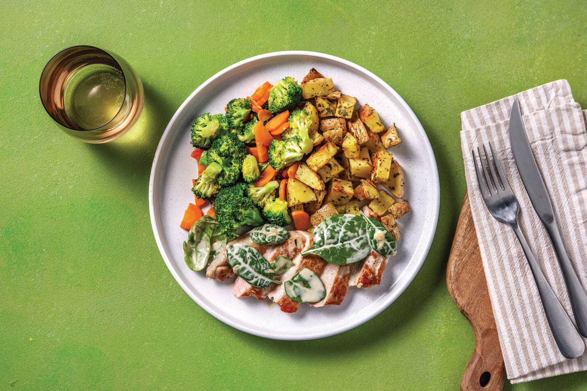 Cheesy Pork & Creamy Spinach Sauce