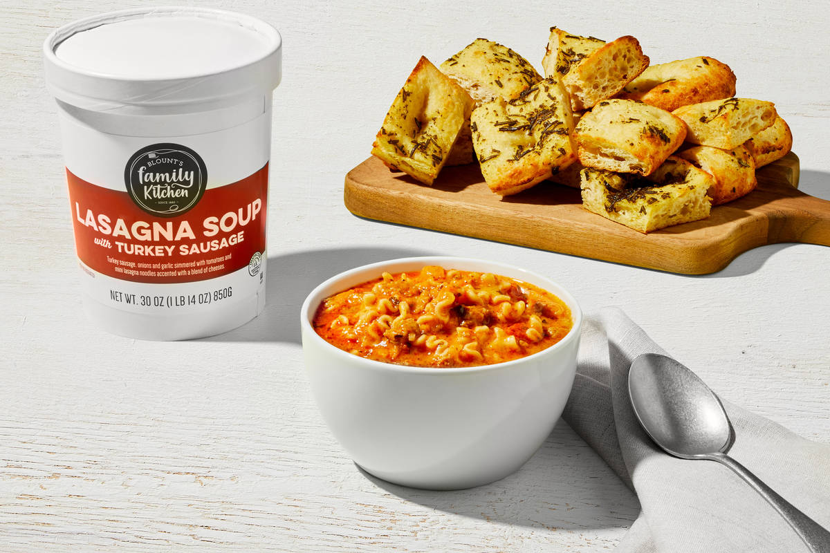 Hearty Lasagna Soup with Turkey Sausage + Focaccia