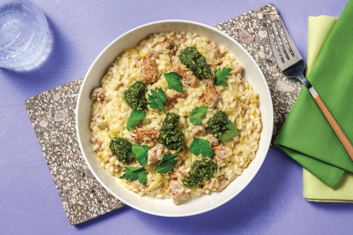 Creamy Pork & Basil Pesto Risotto