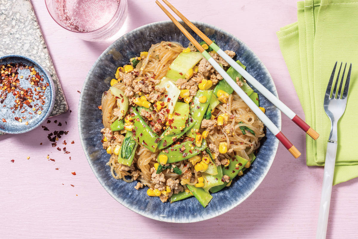 15-Min Thai Peanut Pork & Konjac Noodles