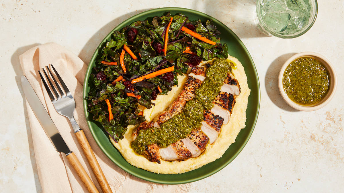 Pesto Organic Chicken over Parmesan Polenta