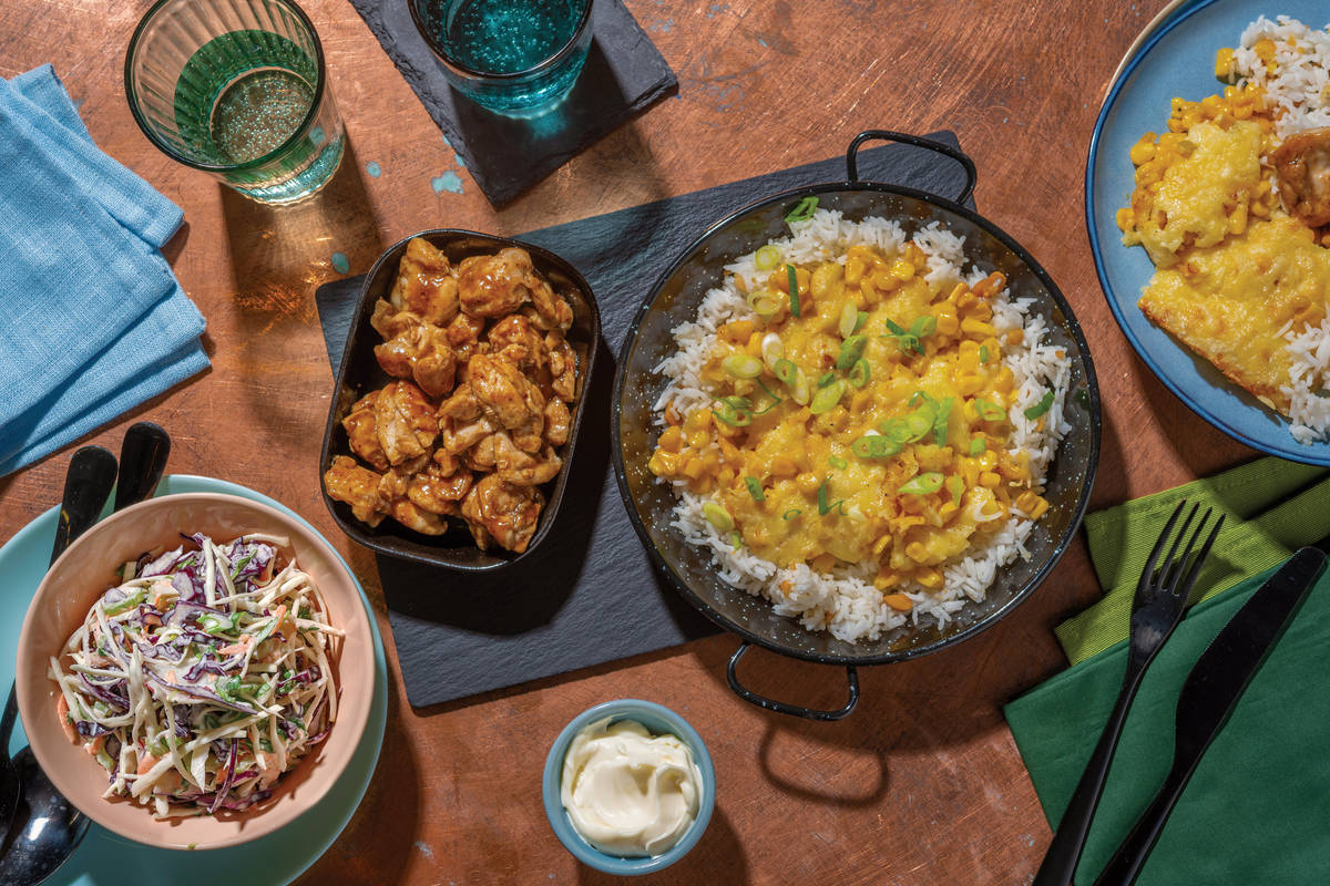 Sticky Korean Fried Chicken & Cheesy Corn