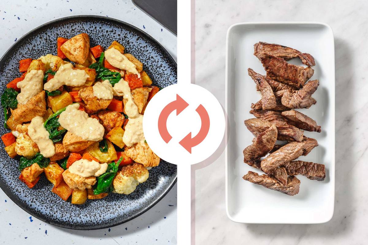 Spiced Beef Strips & Roast Veggie Toss