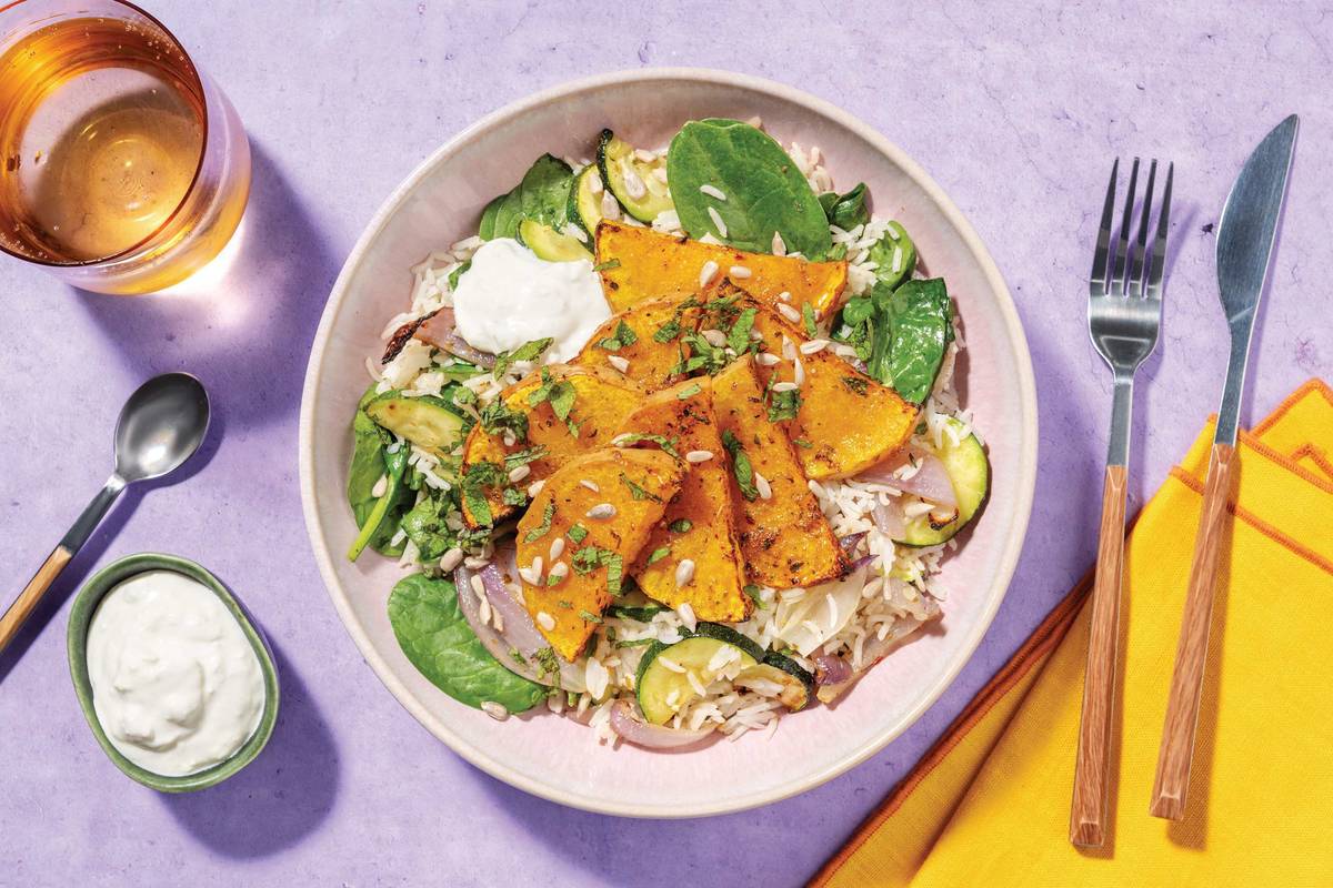 Chermoula-Spiced Pumpkin, Chicken & Garlic Rice