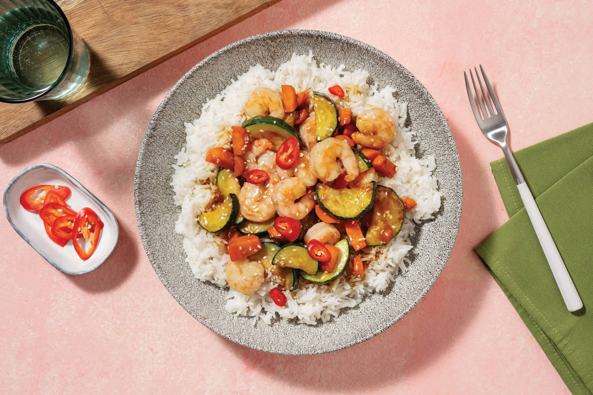 Sesame Honey Prawns & Easy-Prep Veggies