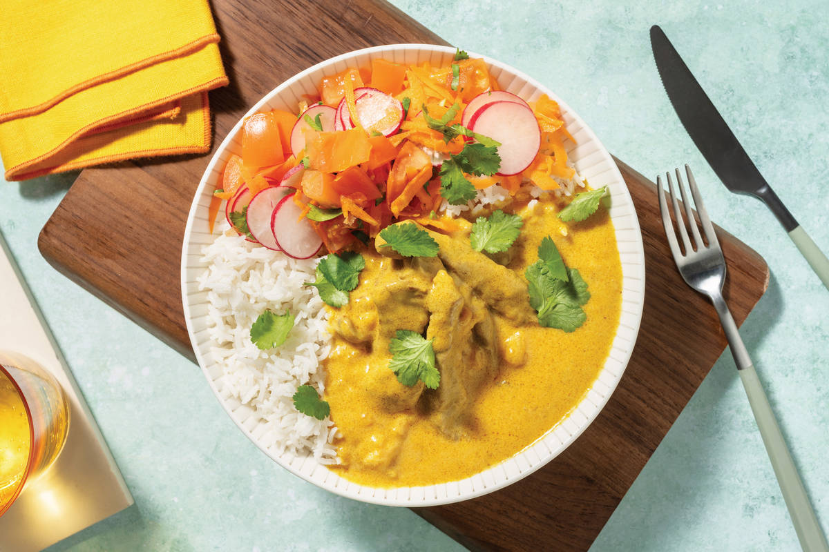 Quick Indian Coconut Beef Curry & Garlic Rice