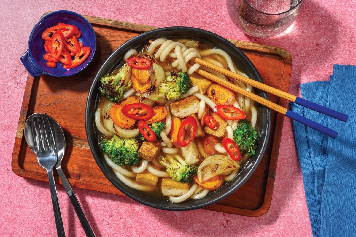 One-Pot Asian Prawns, Tofu & Udon Soup
