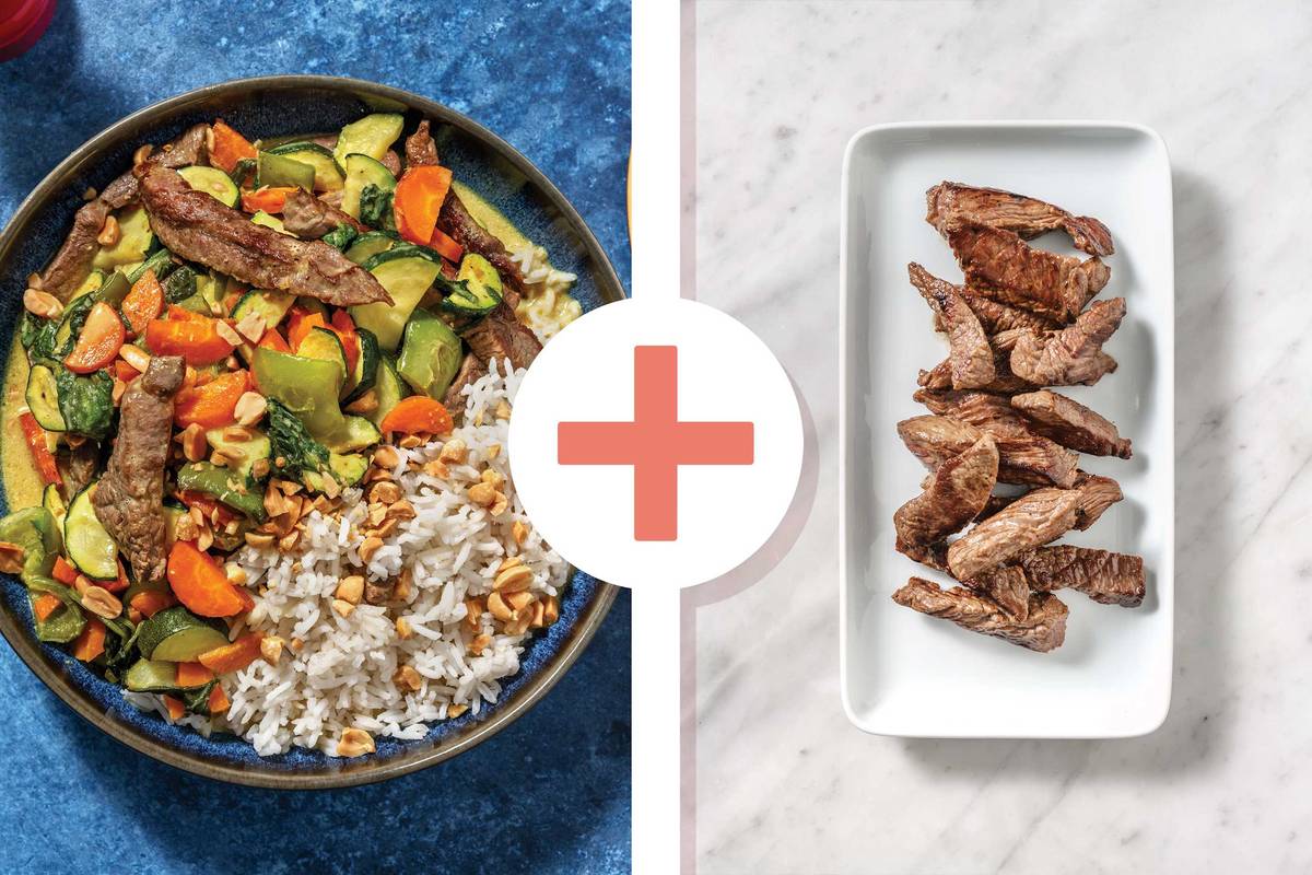 Easy Double Malaysian Beef & Roast Veggie Curry
