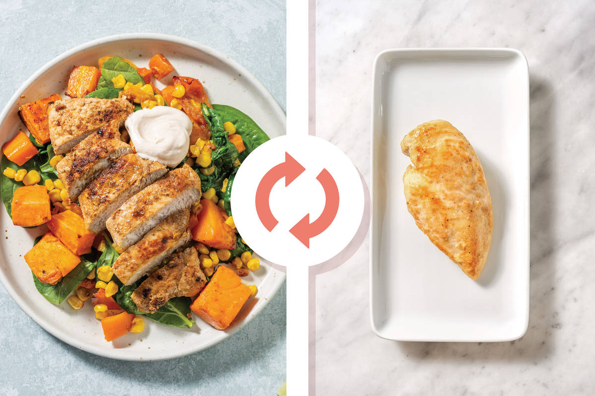 Tex-Mex Chicken Steaks & Roast Veggie Toss
