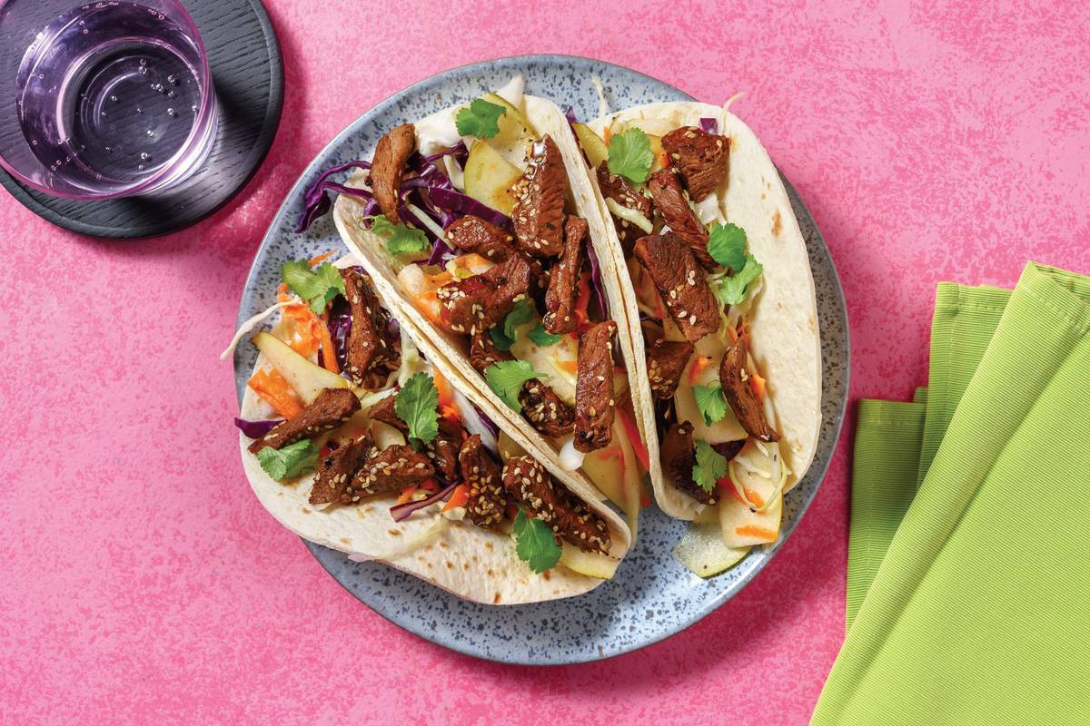 Korean-Style Sesame Beef Tacos