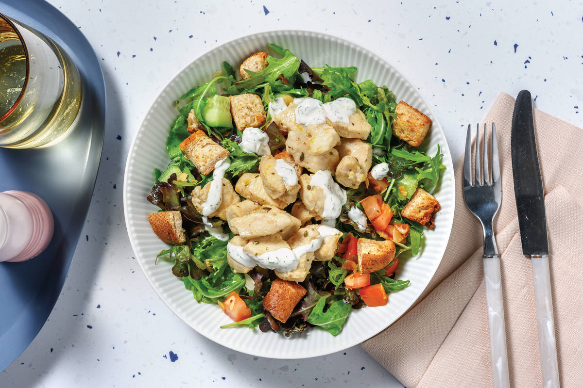 Greek-Style Chicken & Panini Crouton Salad