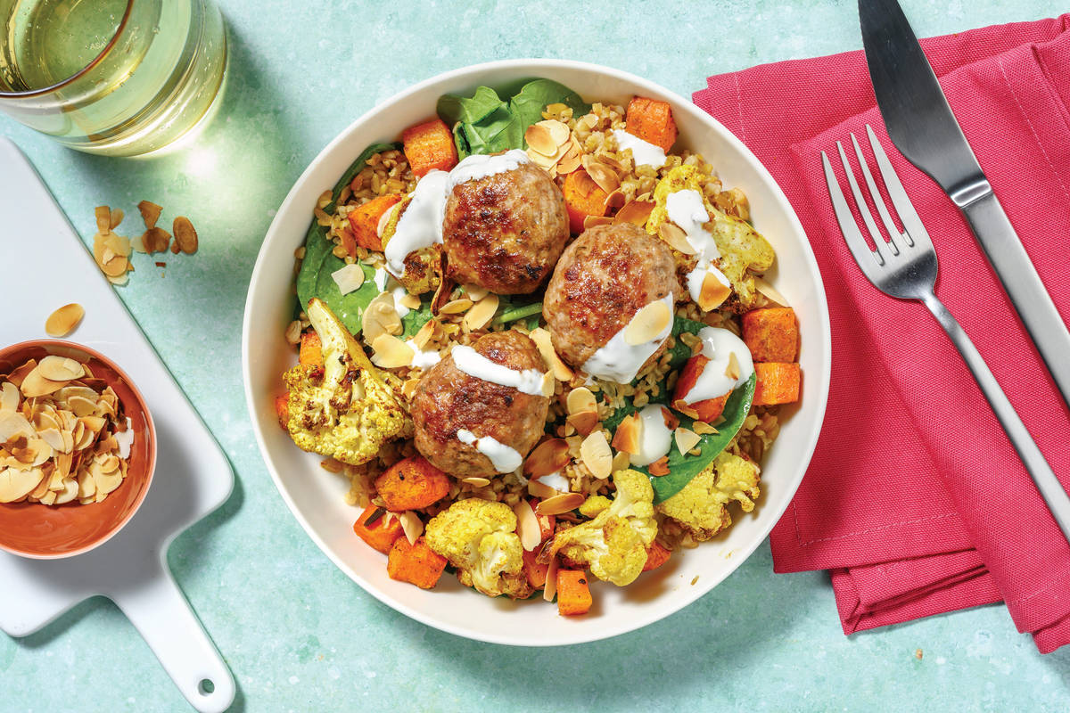 Honey Pork Koftas & Roast Veggie Grain Bowl