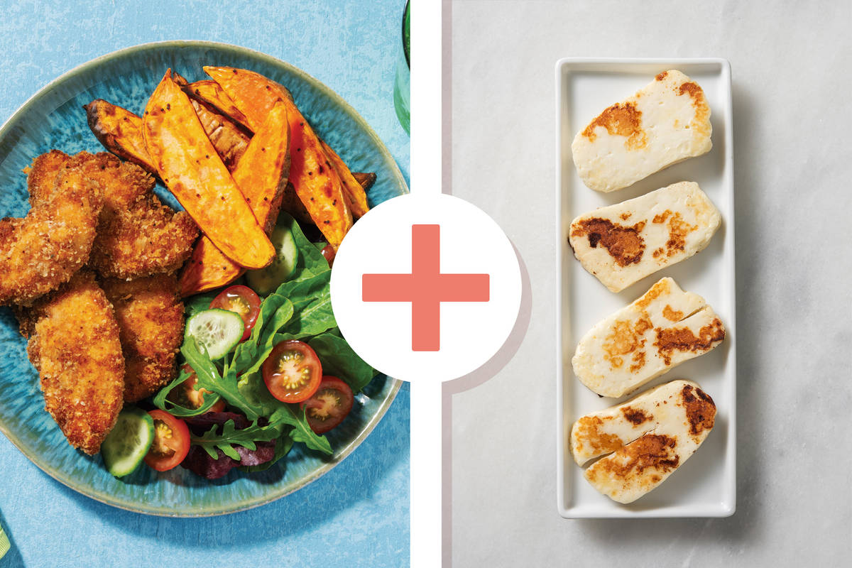Quick Tandoori Crumbed Chicken & Haloumi Garden Salad
