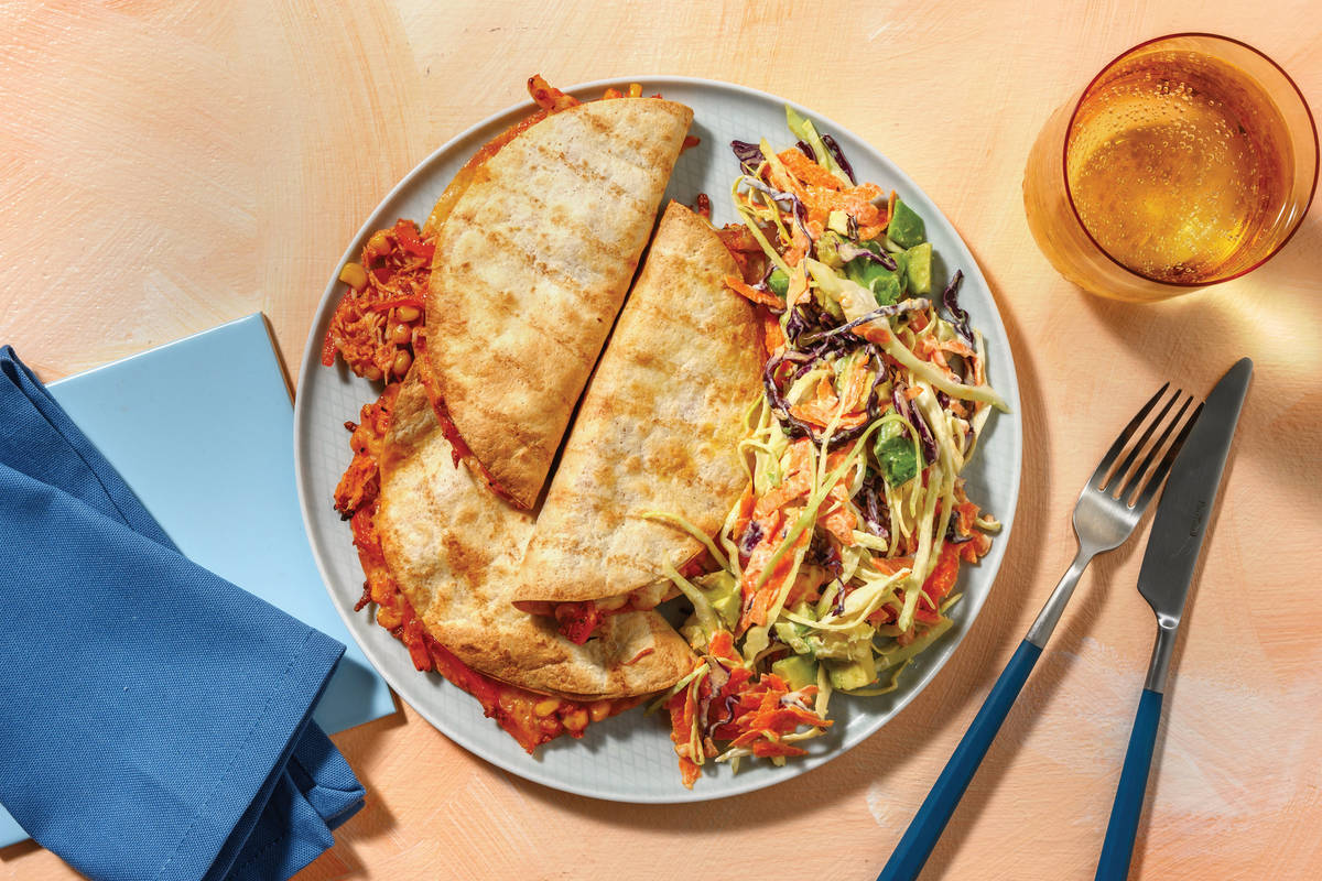 Cheesy Pulled Pork & Capsicum Quesadillas