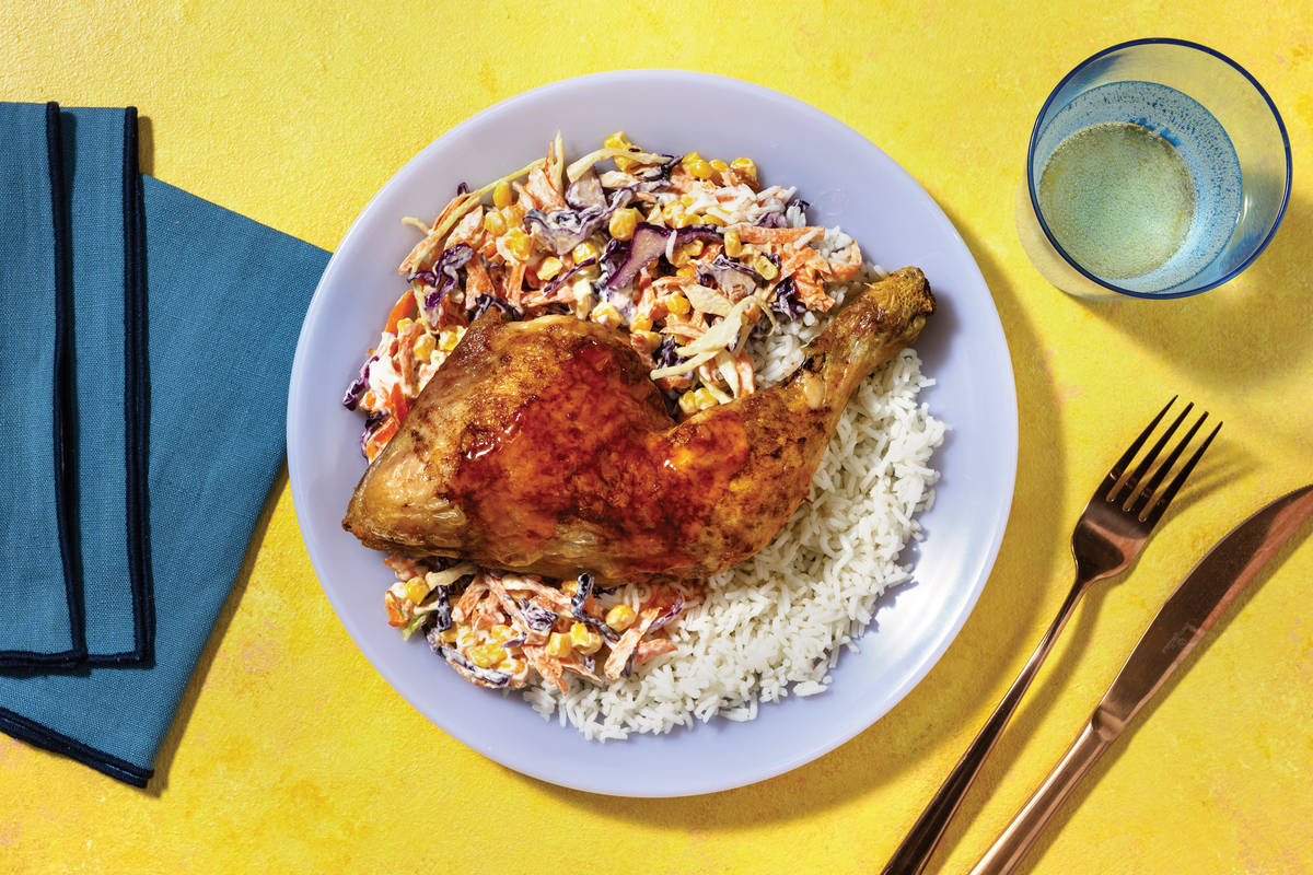 Sweet Chilli-Glazed Half Chicken with Butter Rice & Asian Corn Slaw