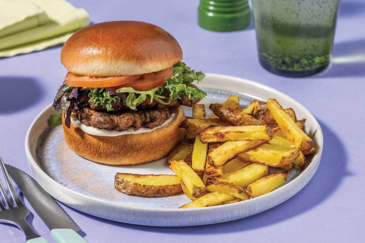 Cheesy Beef Fiesta & Black Bean Burger