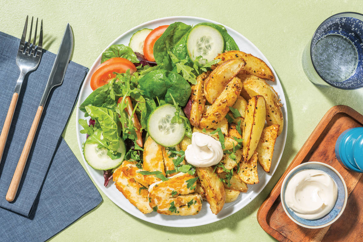 Easy Herby Haloumi & Dukkah Potato Wedges