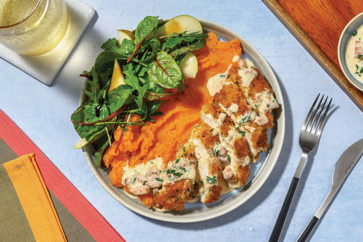Crumbed Pork & Creamy Bacon Sauce