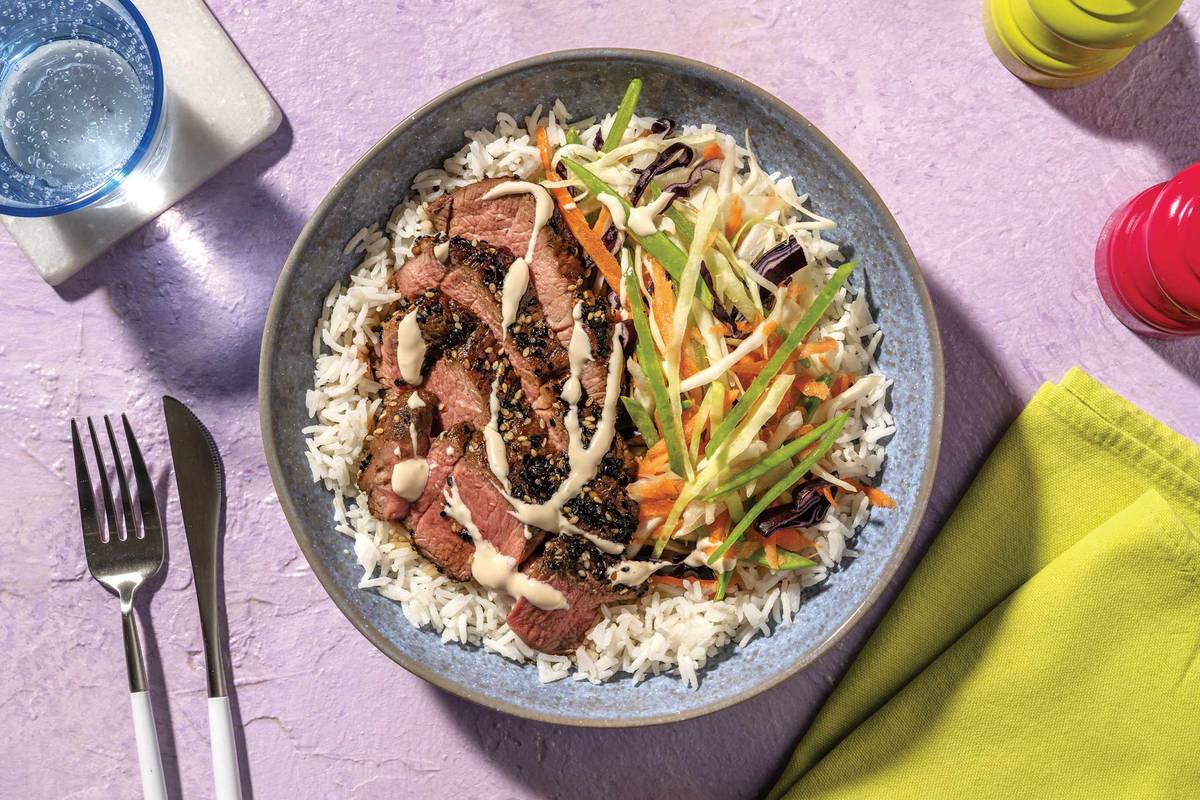 Honey-Sesame Beef Rump & Pea Pod Slaw