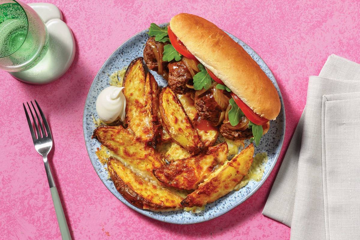 Beef Meatball Subs & Cheesy Wedges