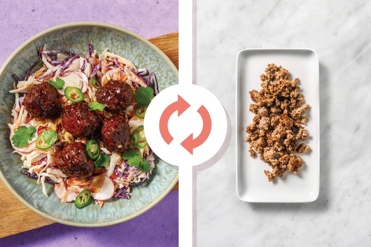 Sticky Teriyaki Lamb Meatballs & Asian Slaw