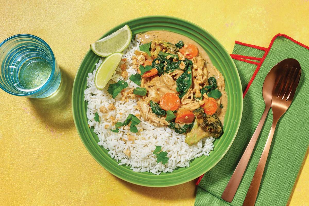 Oven-Baked Satay Chicken & Veggies with Rice & Coriander