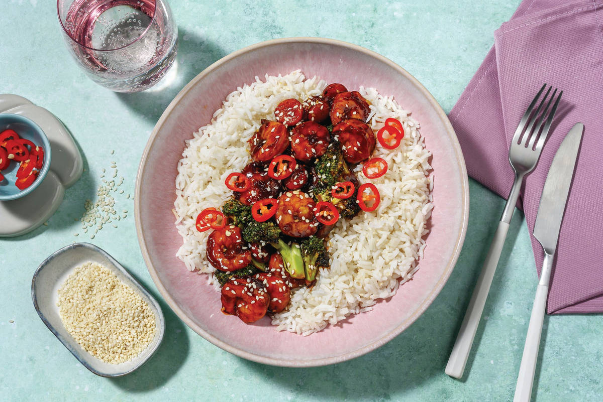 Easy Sesame Honey Prawns & Veggies