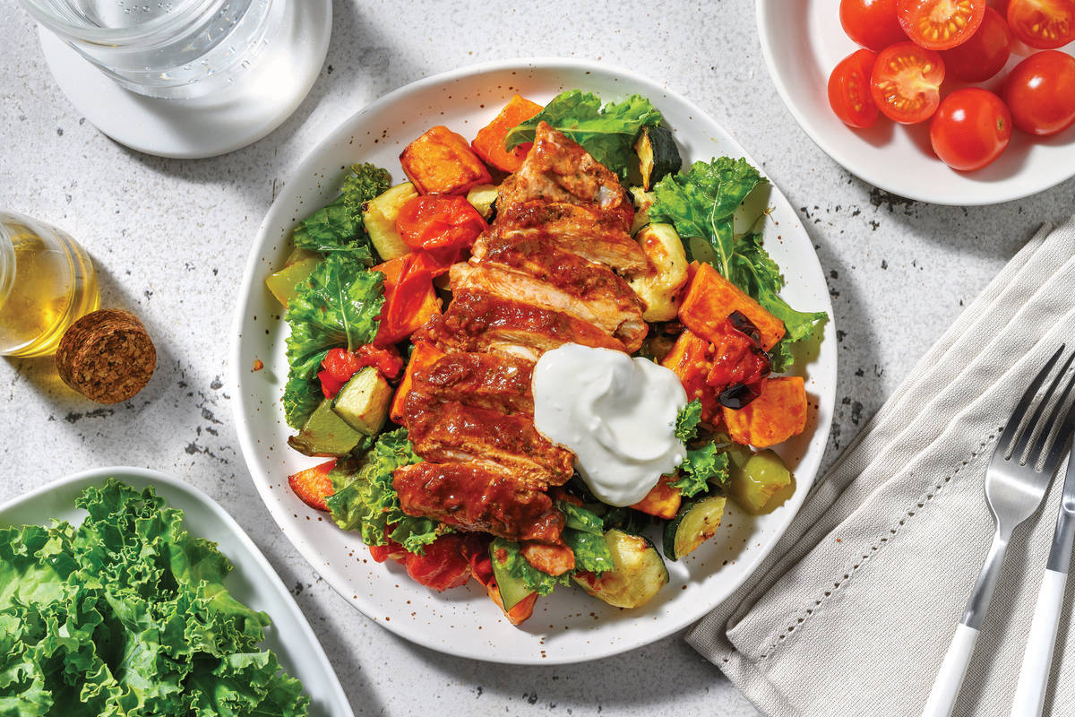Smokey Honey-Chipotle Prawns & Veggie-Kale Toss