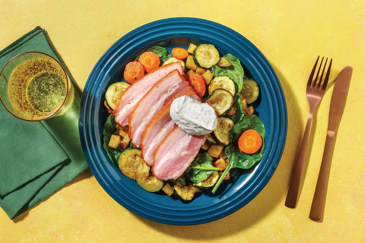 Oven-Ready Pork Belly & Mediterranean Veggies